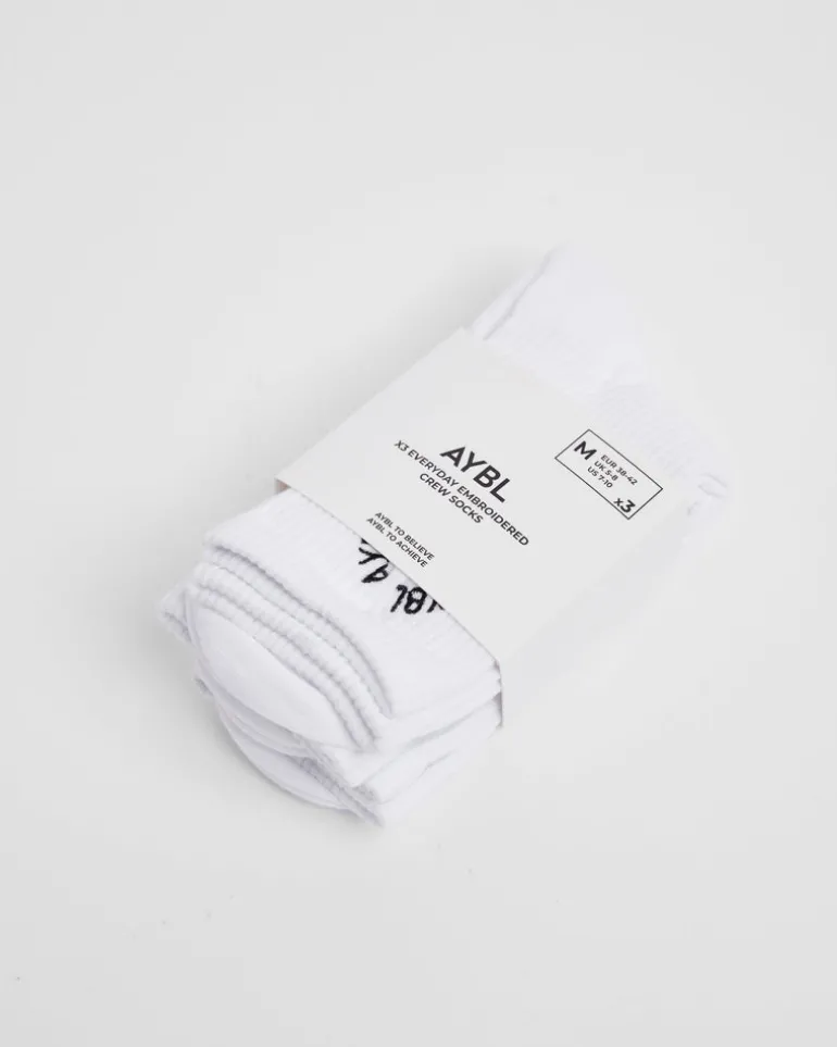 Everyday Embroidered Crew Socks (3 Pack)