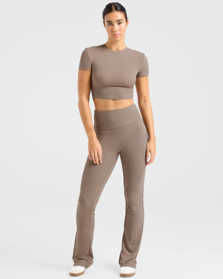 Lounge Ribbed Foldover Flared Leggings