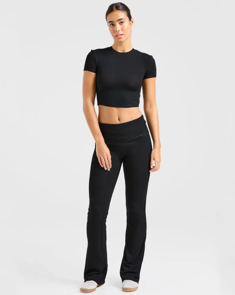 Lounge Ribbed Foldover Flared Leggings