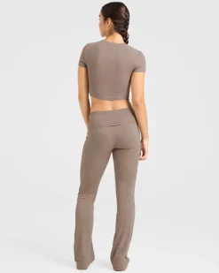 Lounge Ribbed Foldover Flared Leggings