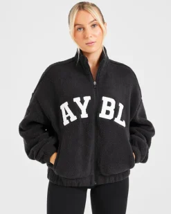 Varsity Oversized Fleece Zip Up Jacket