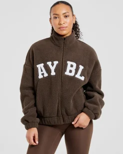 Varsity Oversized Fleece Zip Up Jacket