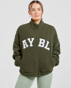 Varsity Oversized Fleece Zip Up Jacket