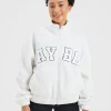 Varsity Oversized Fleece Zip Up Jacket