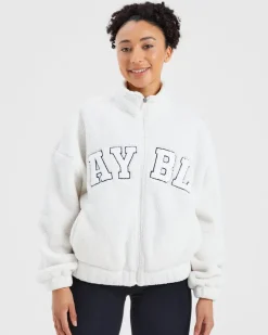 Varsity Oversized Fleece Zip Up Jacket
