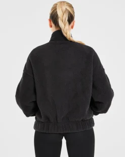 Varsity Oversized Fleece Zip Up Jacket