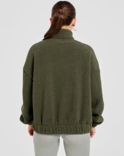 Varsity Oversized Fleece Zip Up Jacket