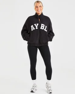 Varsity Oversized Fleece Zip Up Jacket