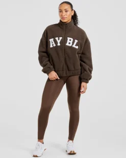Varsity Oversized Fleece Zip Up Jacket