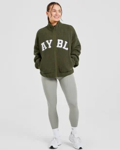 Varsity Oversized Fleece Zip Up Jacket