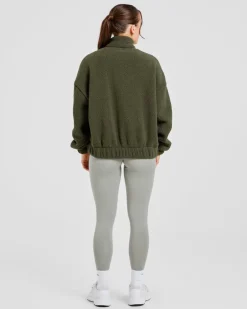 Varsity Oversized Fleece Zip Up Jacket
